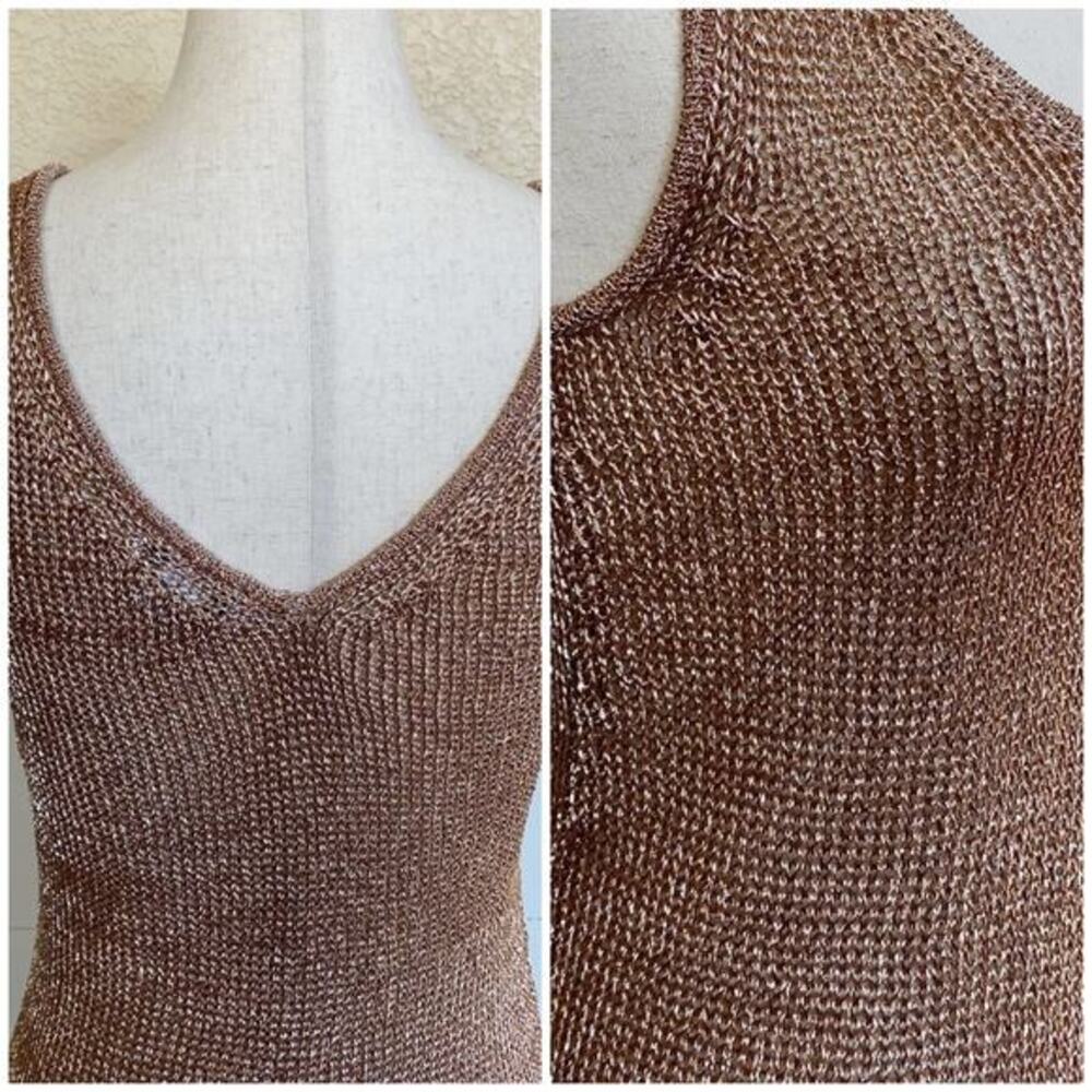 Bar III‎ Womens Metallic Mesh Knit Sleeveless Sweater Tank Rose Gold sz XS - Picture 7 of 10